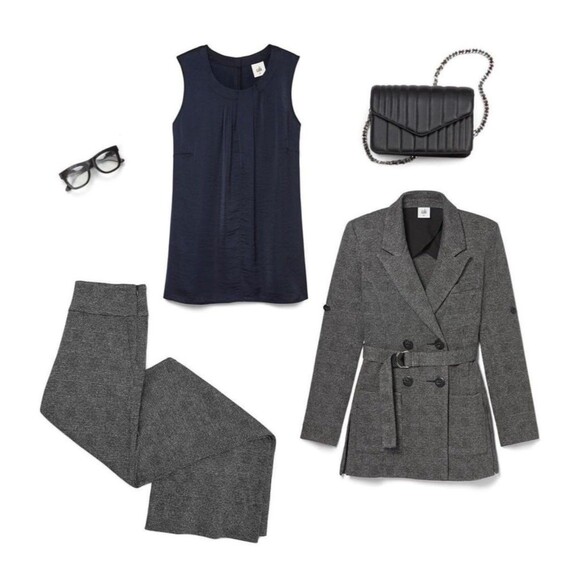 CABI Women’s 3740 Bond Trouser Pant Sz 8L Glen Plaid Grey NWT Side Zip Wide Leg - Picture 13 of 14